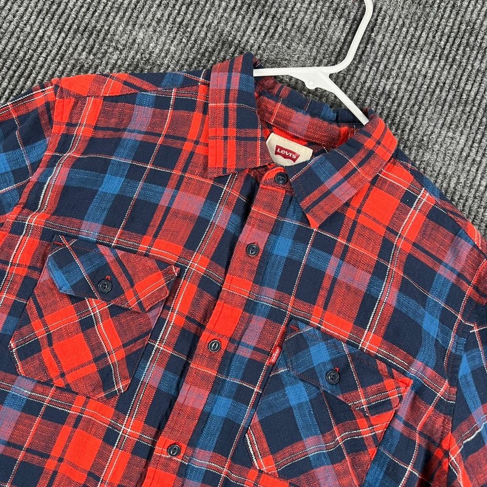 Levis Shirt Mens Medium Red Blue Plaid Long Sleeve Button Up Casual Comfort